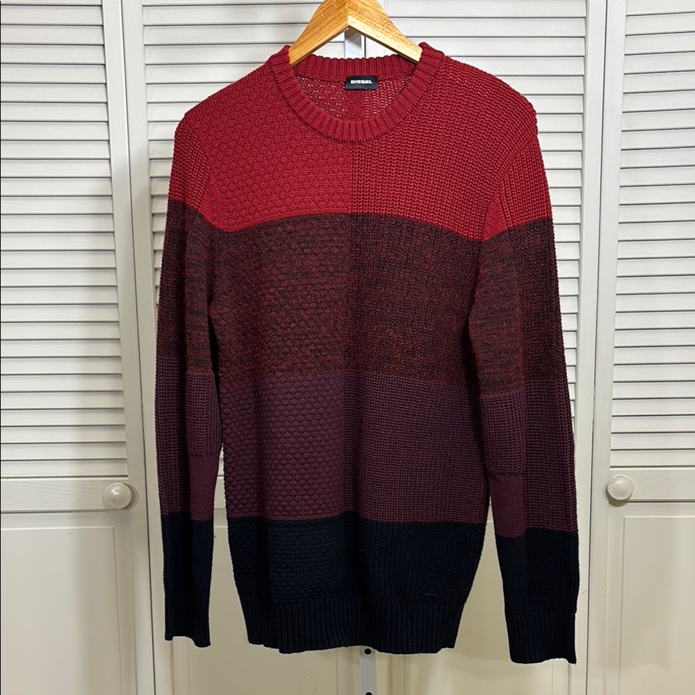 Diesel Mixed Knit Colorblock Crewneck Sweater Small
